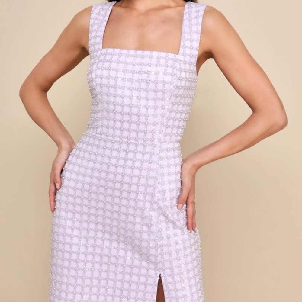 Lulus Beautifully Decadent Lilac Sequin Pearl Sleeveless Mini Dress Purple
